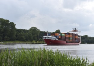 Container ship EDITH in the NOK, Kiel Canal, Kiel Canal, Schleswig-Holstein, Germany