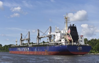 Cargo ship TCZEW travelling through the Kiel Canal, NOK, Kielkanal, Kiel Canal, Schleswig-Holstein,