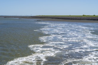 Wave pattern on the North Sea, coast, wind turbines, Nordstrand, North Sea, Schleswig-Holstein,