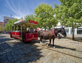 Döbeln tramway, historic horse-drawn tramway in the old town of Döbeln, rail transport, public