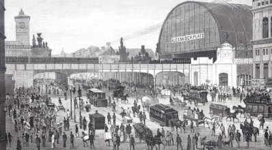 Station at Alexanderplatz, Berlin city railway, 1870, Berlin, Germany, Historical, digitally