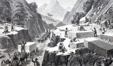 The marble quarries near Carrara, Quarry, around 1870, Italy, Historical, digitally enhanced