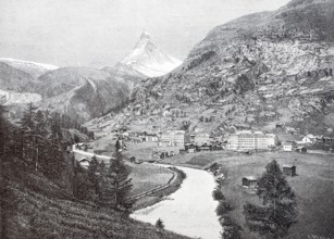 View of the Matterhorn from Zermatt, 1870, Switzerland, Historical, digitally enhanced reproduction