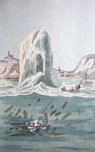 Explosion of a shipwreck by dynamite, 19th century, digitally enhanced reproduction of a 19th