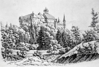 Schwarzenberg Castle near Scheinfeld in the Middle Ages, district of Neustadt an der Aisch-Bad