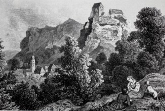 Pottenstein Castle in Franconian Switzerland in the Middle Ages, Bayreuth district, Upper