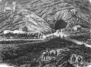Pacific railway, Construction of a railway tunnel, Tunnel in the Sierra Nevada, America,