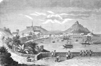 Harbour of Makoa, Macau, bringing in a captured pirate junk, Historical, Reproduction from an