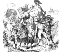 The refugees, family leaves with bag and baggage a city in which they are not wanted, Historical,