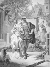 Young lovers, Faust and Gretchen after the novel by Johann Wolfgang Goethe, historical,