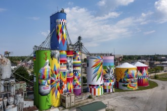 Saginaw, Michigan - The Shine Bright mural on abandoned grain elevators. The mural was created when