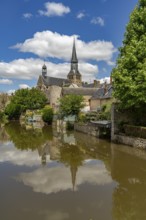 Moat in Bonneval with the church of Notre-Dame, Centre-Val de Loire, France