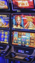 Las Vegas, USA, 2 May, 2025: Casino gambling blackjack and slot machines waiting for gamblers and
