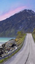 Scenic dramatic views of Lofoten islands coastline, mountains, beaches and shores in Norway
