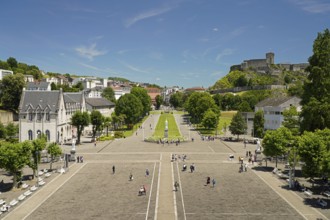 Rosary Square and fortress ChÃ¢teau fort de Lourdes in the Marian pilgrimage town of Lourdes,