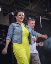 Simone Panteleit and Sebastian Oswald, presenters at the Berliner Rundfunk 91.4 Open Air at the