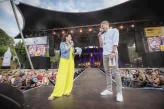 Simone Panteleit and Sebastian Oswald, presenters at the Berliner Rundfunk 91.4 Open Air at the