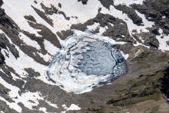 Ice lake in the Hohe Tauern, aerial view, water, lake, ice floes, melting, Salzburg, Carinthia