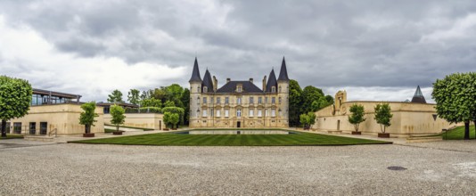 Panorama of Vineyard of Chateau Pichon Longueville Baron Vineyard and grape fields around Pauillac,