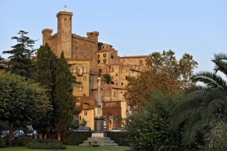 Medieval fortress Castello Monaldeschi, Rocca Monaldeschi della Cervara, warm evening light,