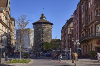 Frauentorturm, city fortification, round tower, pedestrian zone, historical buildings, modern