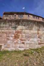 Imperial Castle, sandstone wall, castle wall, castle, flag, blue sky, cirrostratus clouds, Am