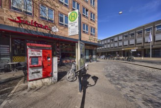 Bus stop Heilig-Geist-Spital, public transport, ticket machine, architecture, alleyway, cobblestone