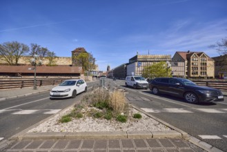 Traffic island, general architecture, Sterntor multi-storey car park, vehicles, trees, city wall,