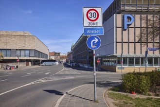Sterntor multi-storey car park, modern architecture, Zone 30 sign, additional sign for old town,