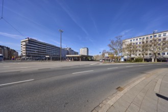 Modern buildings, general architecture, traffic lights, pedestrian crossing, signpost, advertising