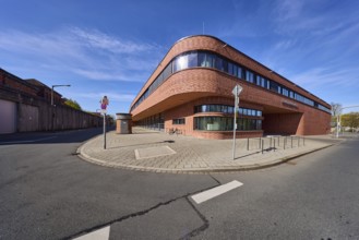 Fire Station 1, modern architecture, street, footpath, pavement slabs, asphalt, blue sky,