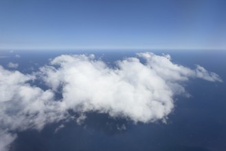 View from aeroplane at high altitude on white clouds Altostratus, international