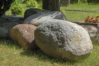 Massive erratic blocks, boulders, granite stones, Lutheran cemetery, Heisfelder StraÃŸe, Leer, East
