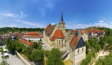 Aerial view, from left Marienplatz, Rosenturm, town wall, Catholic parish of St. Johannes, St.