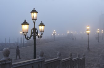 Piazzetta in the fog, Venice, Veneto, Italy