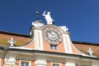 Historic clock at the town hall in Bad Windsheim, Bavaria, Germany