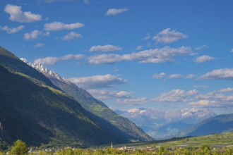 View of the Sarntal Alps over Laces and the Adige Valley, Dolomites, South Tyrol, mountains, Laces,