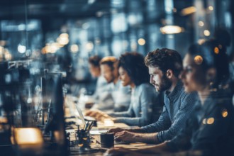 Coders, developers and IT workers work in diverse office environment to develop AI applications, AI