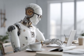 Concept of human and AI Artificial intelligence cooperation and coexisting while increasing