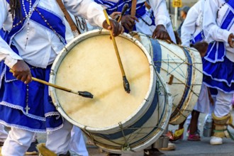 Typical Congado festival in a quilombo in the state of Minas Gerais with musicians and their drums,