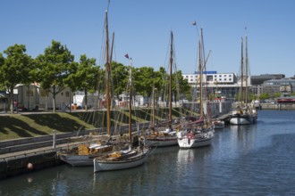 Sailing boats in Germaniahafen, museum harbour, Kiel, Kiel Fjord, Baltic Sea, Schleswig-Holstein,