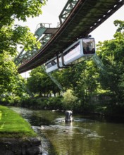 A suspension railway at the crash site of Tuffi the elephant. A sculpture of an elephant stands in