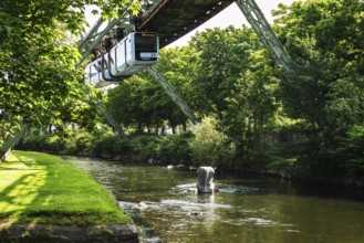 A suspension railway at the crash site of Tuffi the elephant. A sculpture of an elephant stands in