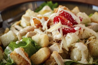Classic Caesar salad, close-up, natural light, selective focus, horizontal