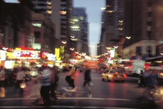 New York City at night, blurred, USA