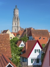 View from the medieval town wall over the houses of the historic old town to the tower of St