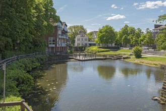 Mill pond of the BorgmÃ¼hle an der Stever, LÃ¼dinghausen, MÃ¼nsterland, North Rhine-Westphalia,