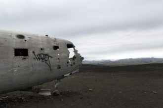 Aircraft wreckage, US Navy Douglas DC-3 transport plane, Sander, volcanic landscape,