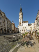 View of Untermarkt - Lower Market Square and the Old Town Hall Clock Tower, Görlitz, Goerlitz,