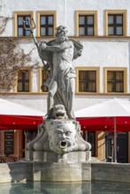 Close-up of statue of Neptune fountain at Untermarkt - Lower Market Square, Görlitz, Goerlitz,